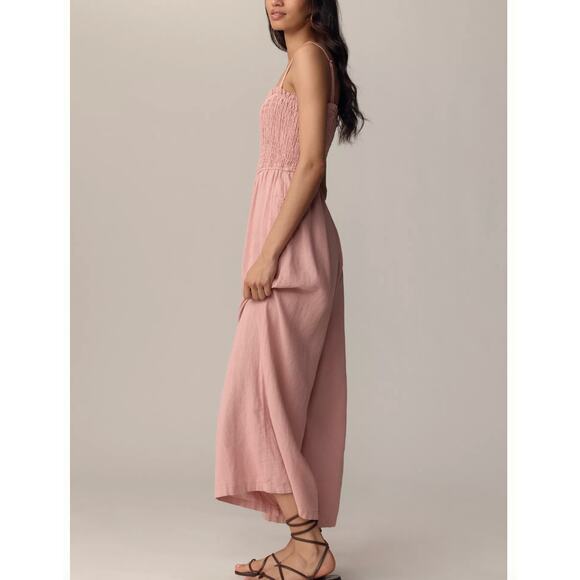Anthropologie Pilcro Smocked Linen Wide-Leg Jumpsuit | Sz L, Pink NEW $148 - Picture 3 of 8